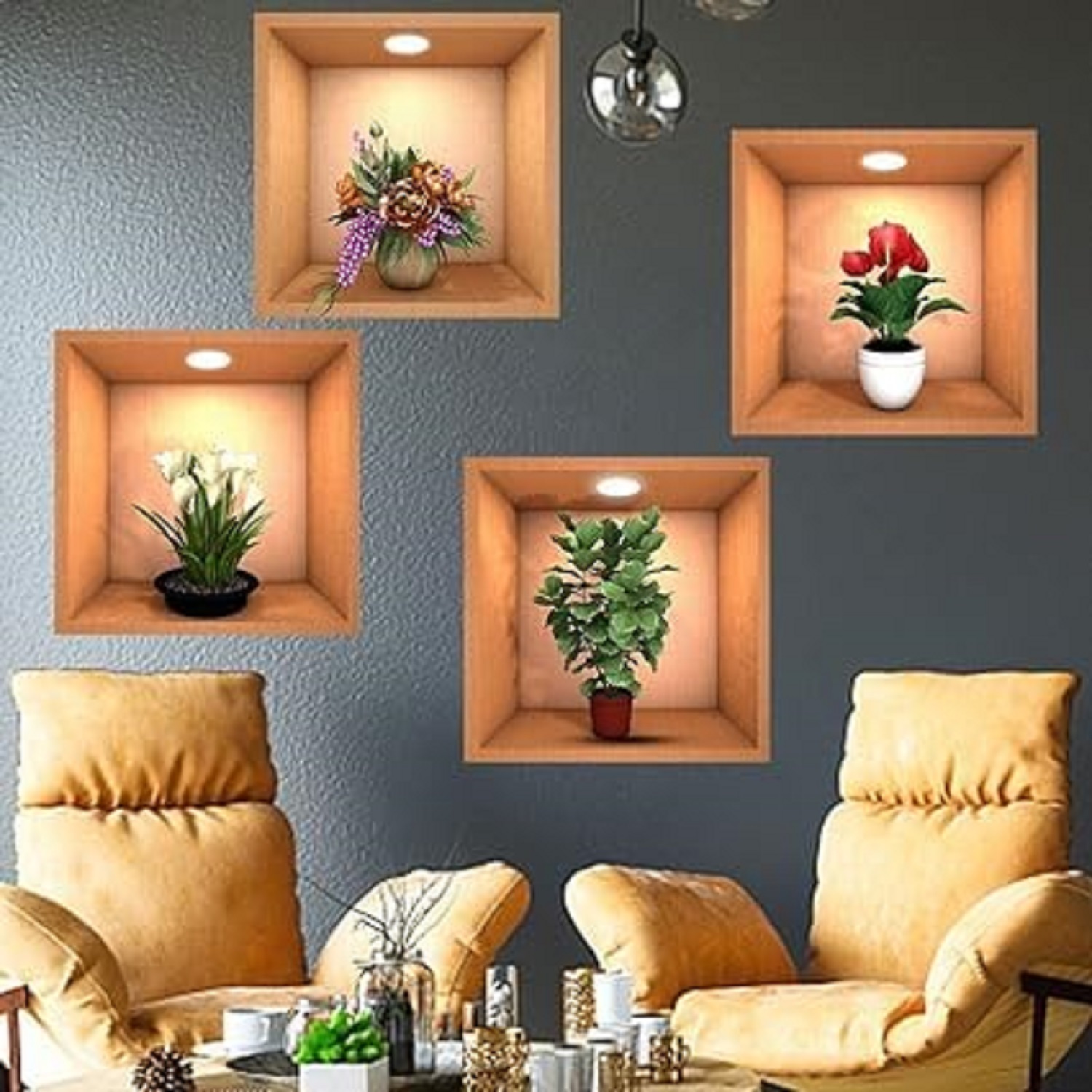 3D SELF ADHESIVE WALL FLOWER POT STICKER (4 PCS).