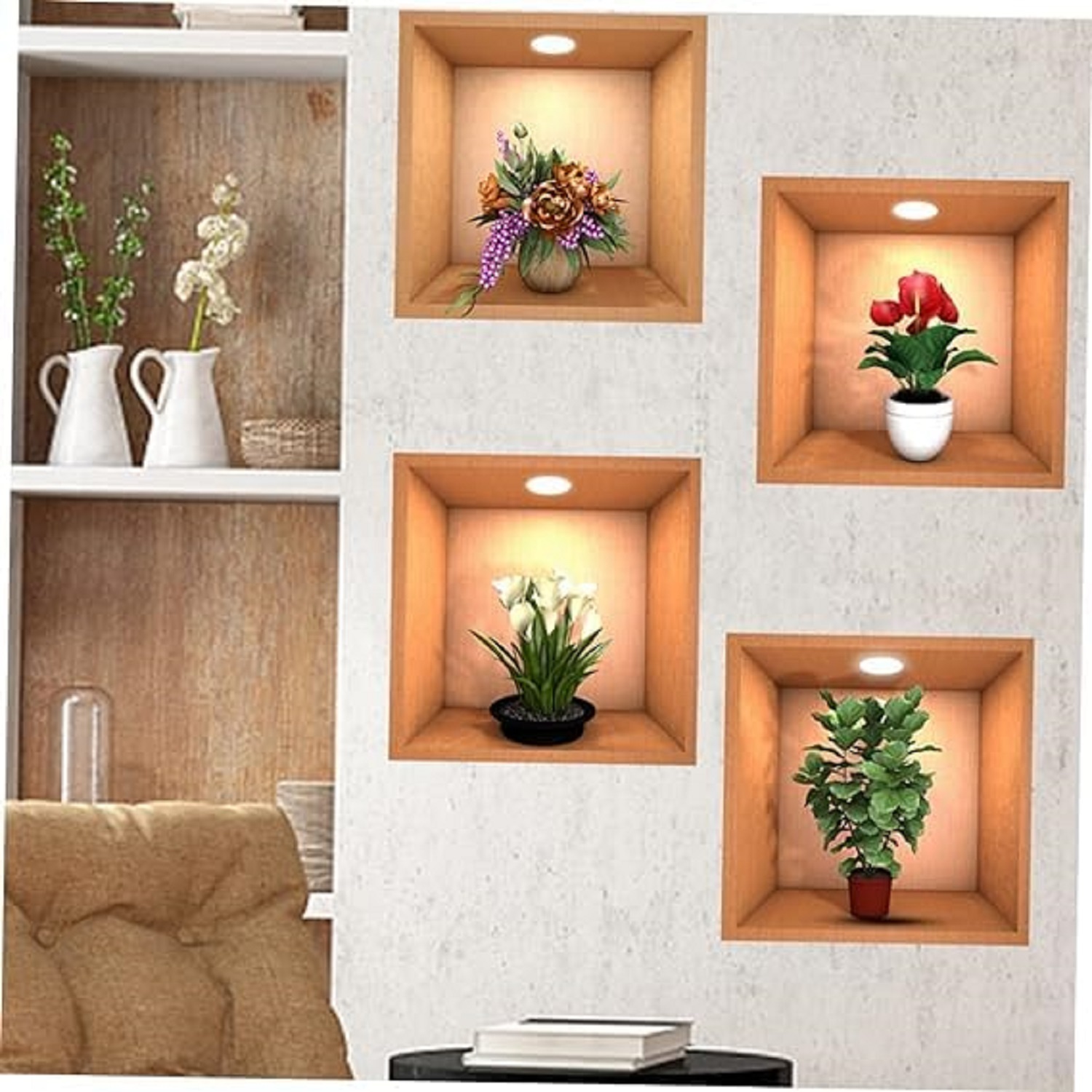 3D SELF ADHESIVE WALL FLOWER POT STICKER (4 PCS).