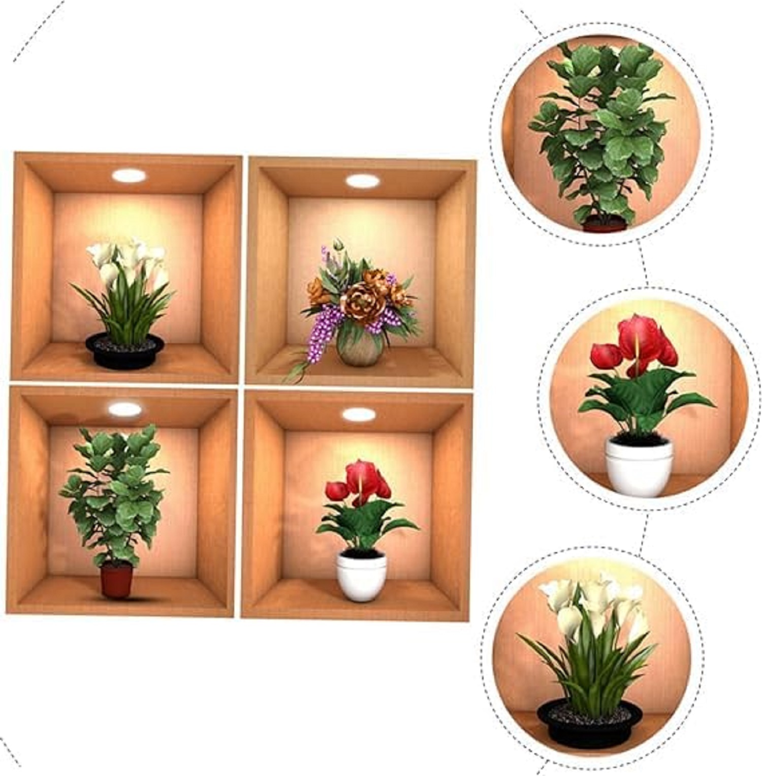 3D SELF ADHESIVE WALL FLOWER POT STICKER (4 PCS).