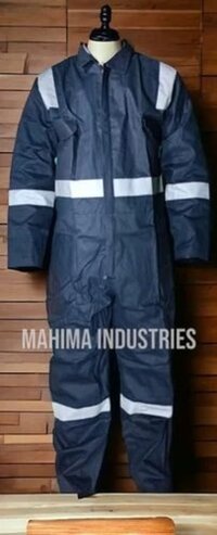 Safety Dangri Suits - Polyester, Size S-XXL, Dark Blue | Reflective Strips, Multiple Pockets, Zipper Closure, Ideal for Industrial Safety