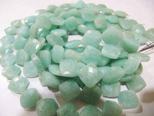 Natural Amazonite Cushion Shape Faceted 11-12mm beads strand 8 inches