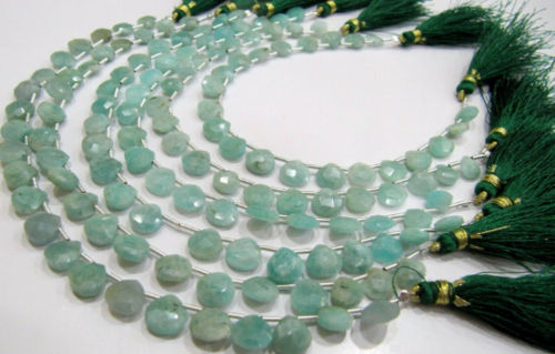 Natural Amazonite heart Shape Faceted 8mm beads strand 8 inches long