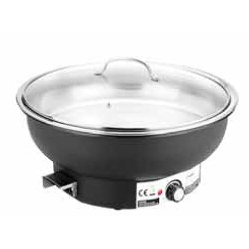 Round Electric Chafer - 420 Watt, Stainless Steel Material, Silver Color, Glass Lid Design | Durable Build, Includes Warranty