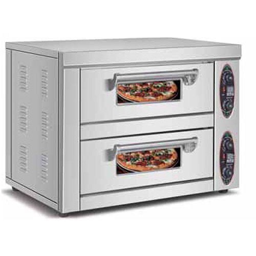 Silver Electric Stone Pizza Oven Double Deck Double Tray