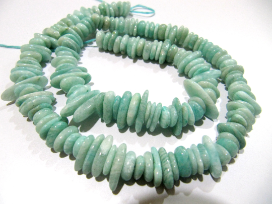 Natural Amazonite Flat Nugget Shape Plain 10mm To 15mm Beads Strand 8'' Long