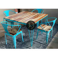 4 Seater Wooden And Iron Outdoor Dining Set - Rectangular Shape, Modern Appearance, Solid Wood Top, Crafted Design, Available With Backrest And Armrest