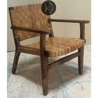 Wooden Leather Strap Chair - Solid Wood & Iron, Polished Finish, Attractive Design, Durable, Water Resistant, No Assembly Required, Indian Style