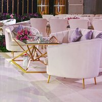 CT-777 Glass Table Top With Stainless Steel Frame Coffee Table gold wedding table for rental