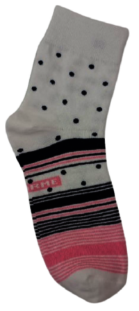 Ankle Terry Socks - Cotton Blend, Free Size | White, Black, Pink, Stretchable, Soft & Comfortable, Unisex, All-season, Polka Dots With Stripes Pattern