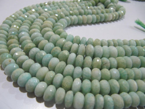 Natural Green Amazonite Rondelle Faceted 9-10 mm Beads Strand 10 inch long