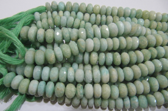 Natural Green Amazonite Rondelle Faceted 9-10 mm Beads Strand 10 inch long