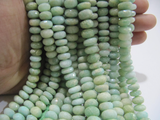 Natural Green Amazonite Rondelle Faceted 9-10 mm Beads Strand 10 inch long