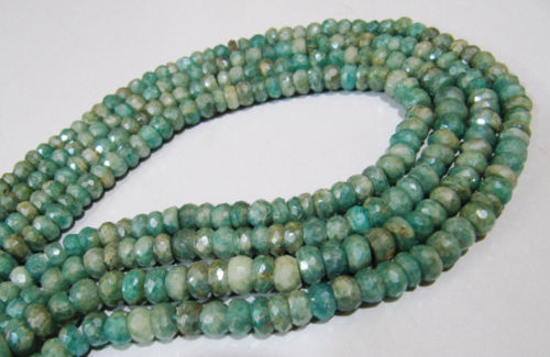 Natural Amazonite Rondelle Faceted Silver 6-7mm Beads Strand 13 inches long