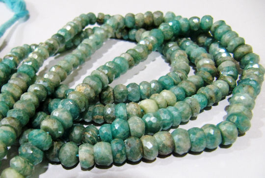 Natural Amazonite Rondelle Faceted Silver 6-7mm Beads Strand 13 inches long