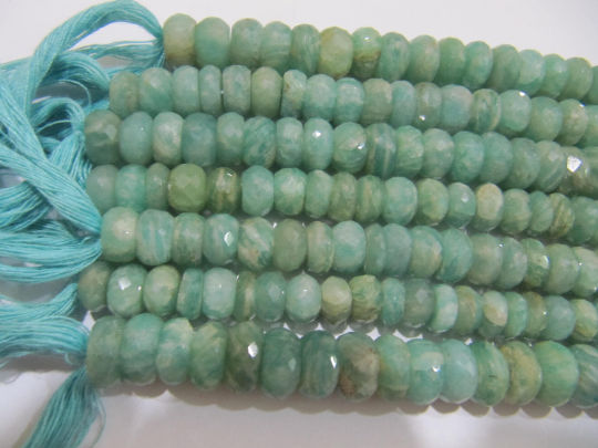 Natural Amazonite Rondelle Faceted 7 to 10mm Beads Strand 8 inch long