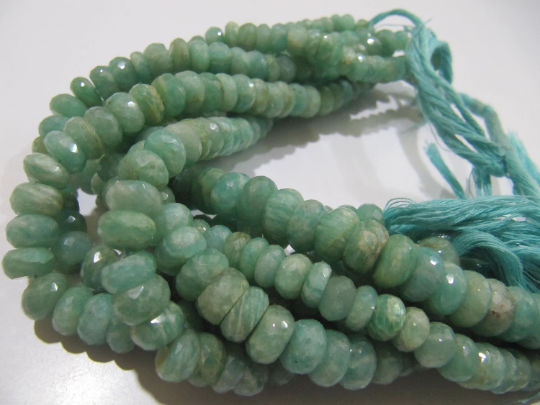 Natural Amazonite Rondelle Faceted 7 to 10mm Beads Strand 8 inch long