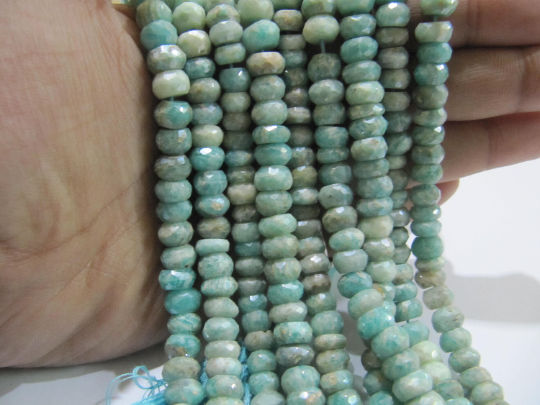 Natural Amazonite Rondelle Faceted 7 -8mm Beads Strand 13 inches long