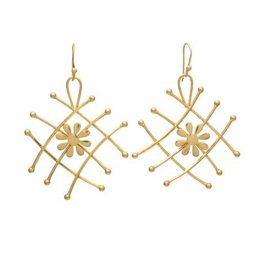 Geometric flower drop hook earring set