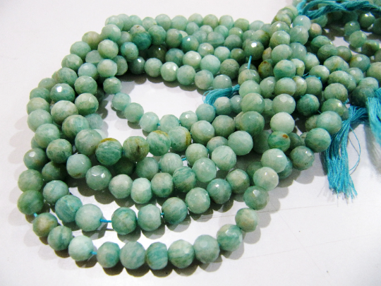 Natural Amazonite Round Faceted 7-8mm Beads Strand 10 inches long