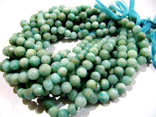 Natural Amazonite Round Faceted 7-8mm Beads Strand 10 inches long