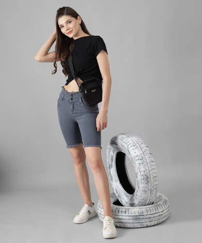 Solid Women  grey Denim Shorts