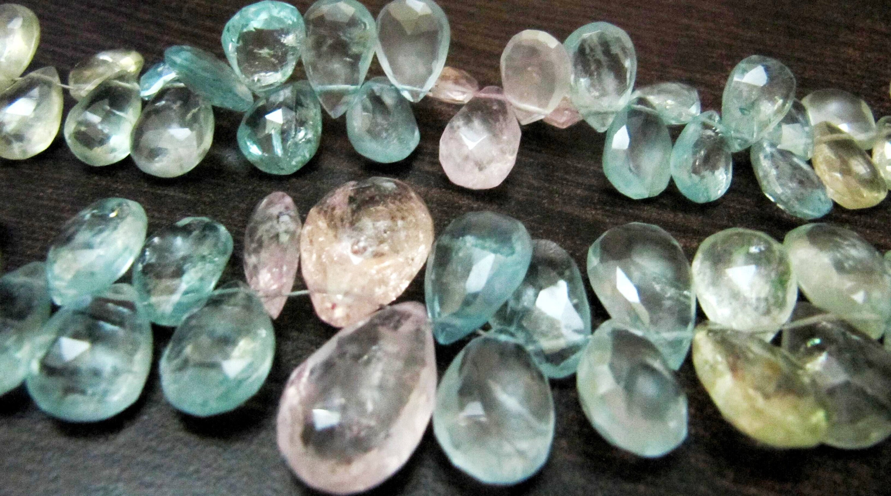 Natural Multi Color Aquamarine Pear Shape 7x10mm to8x12mm Beads Strand 8'' long