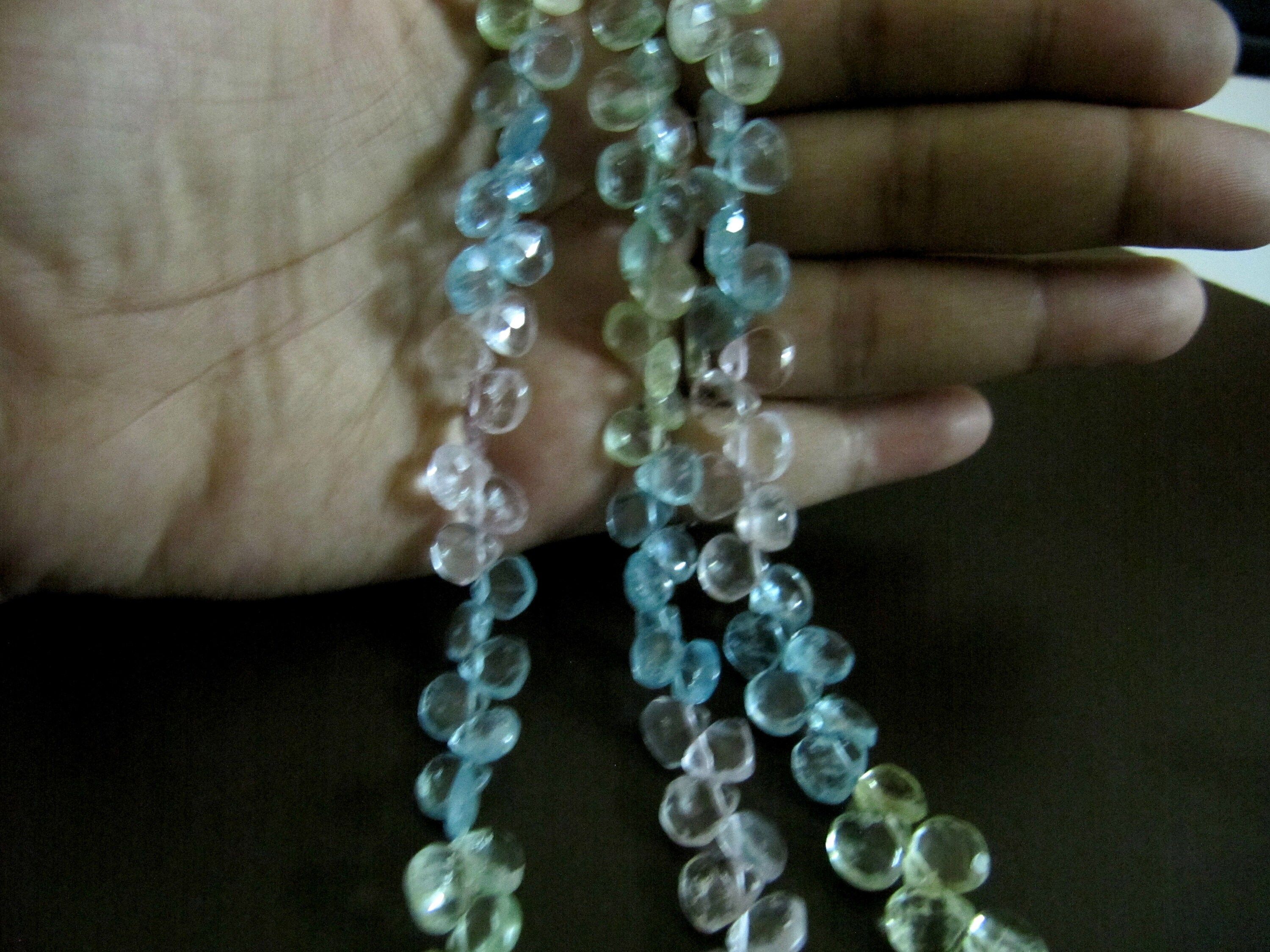 Natural Aquamarine Heart Shape Faceted 7-8mm Strand 10 inches long