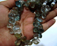 Natural Moss Aquamarine Pear Shape Faceted 6x9mm to 7x11mm Strand 9'' long