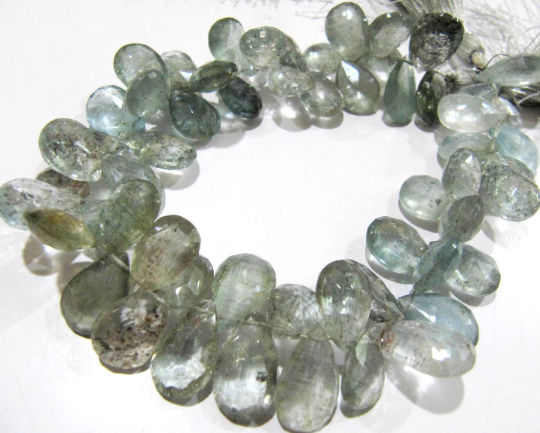 Natural Moss Aquamarine Pear Shape Faceted 6x9mm to 7x11mm Strand 9'' long