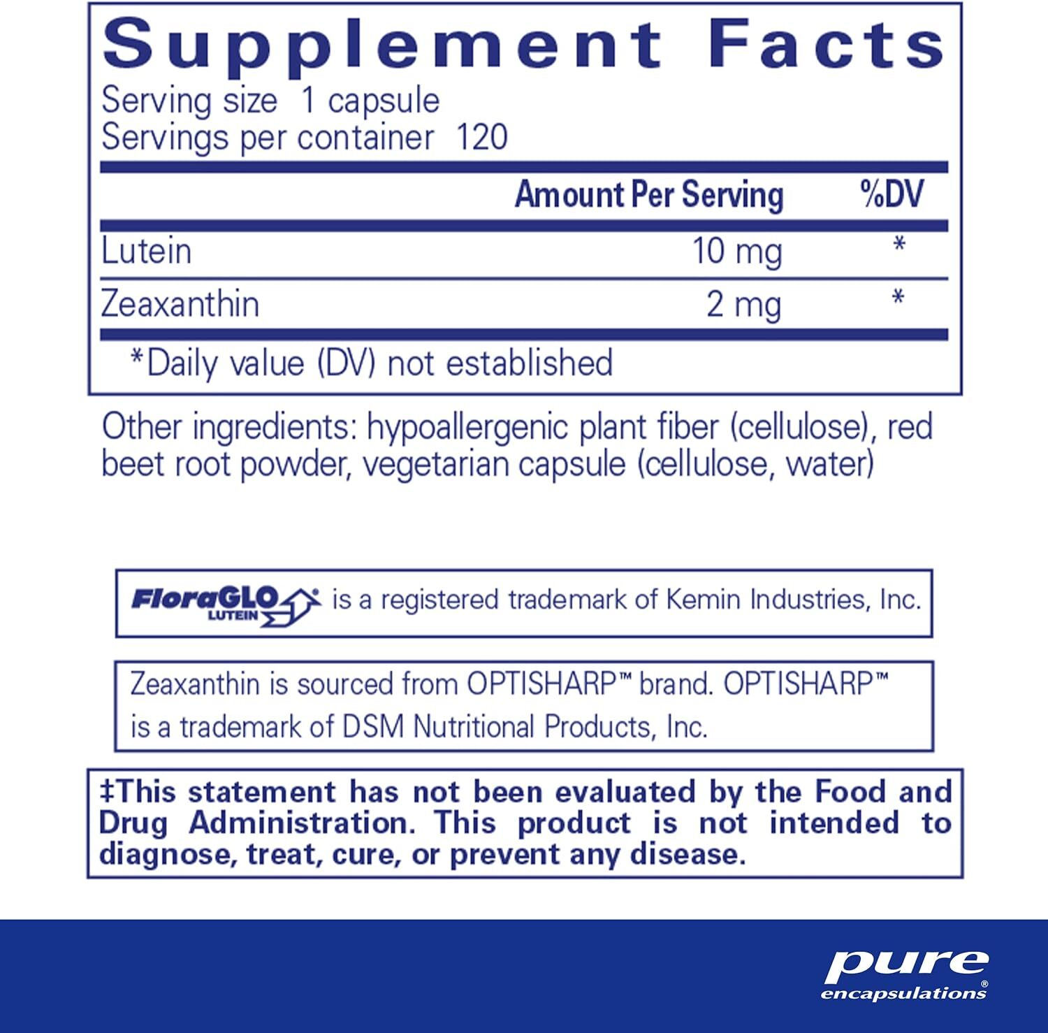 Pure Encapsulations Lutein & Zeaxanthin  120 Capsules