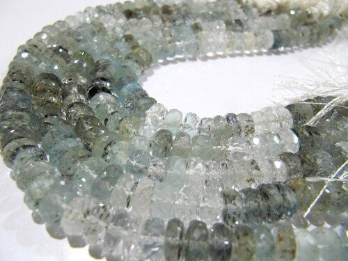 Natural Moss Aquamarine Rondelle Faceted Shaded 8-9mm Strand 8'' long