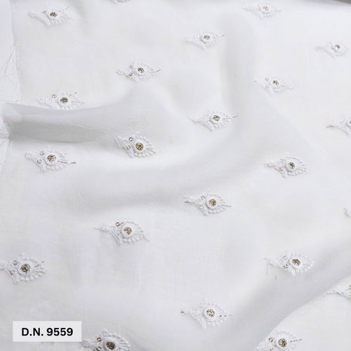 White Butti Pattern Allover Embroidery fabric for Garments