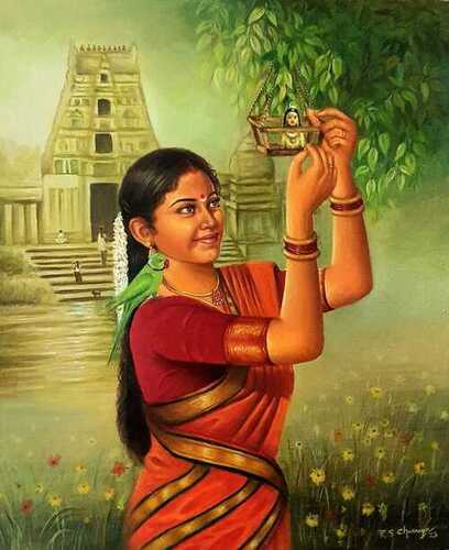 Indian Lady Painting on Canvas