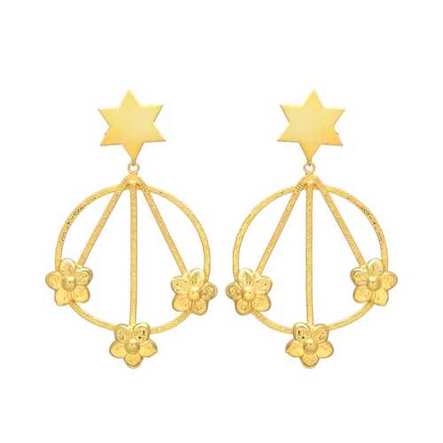 Gold plated designer flower round earring