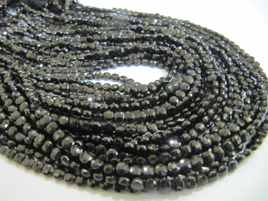 Natural Black Spinel Faceted Coin Beads 4mm Strand 13 Inches Long