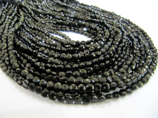 Natural Black Spinel Faceted Coin Beads 4mm Strand 13 Inches Long