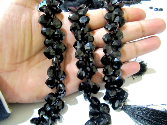 Natural Black Spinel Faceted Cushion Shape 10mm beads Strand 8 inches long