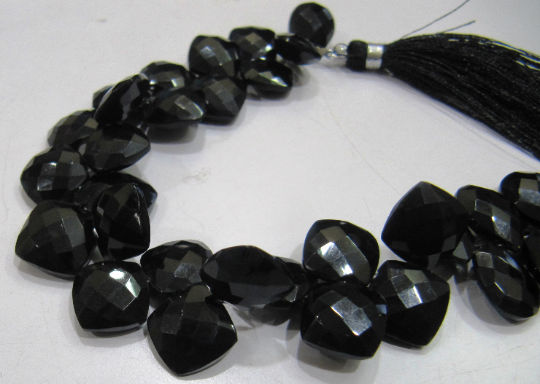 Genuine Black Spinel Cushion Shape 10 to 12mm Beads Sold Per Strand 8 inch