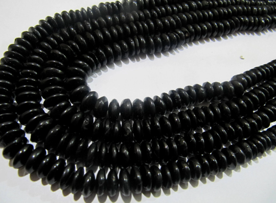 Natural Black Spinel German Cut Rondelle Beads 7 to 10mm Strand 8 inches Long