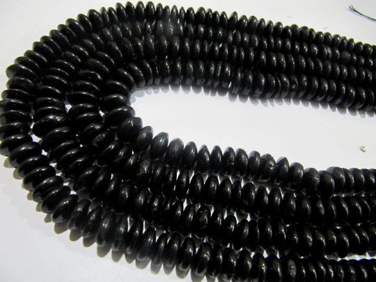 Natural Black Spinel German Cut Rondelle Beads 7 to 10mm Strand 8 inches Long