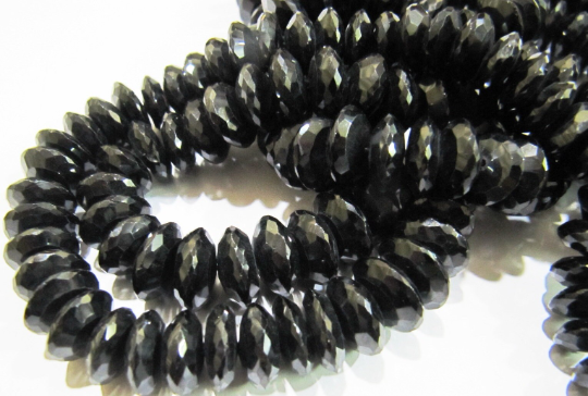 Natural Black Spinel German Cut Faceted Beads 8to12 mm Strand 8 inches Long