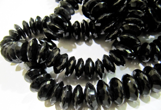 Natural Black Spinel German Cut Faceted Beads 8to12 mm Strand 8 inches Long