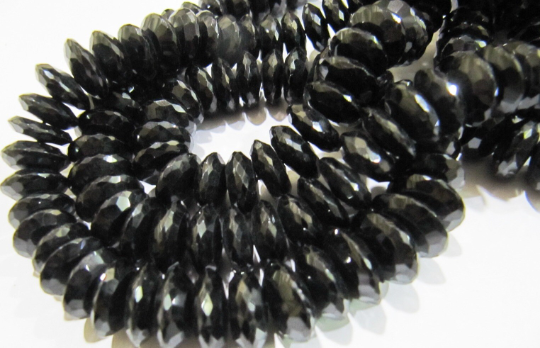 Natural Black Spinel German Cut Faceted Beads 8to12 mm Strand 8 inches Long