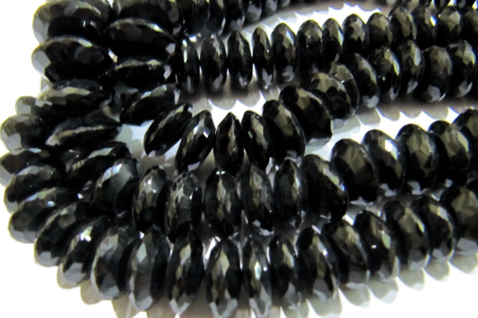 Natural Black Spinel German Cut Faceted Beads 8to12 mm Strand 8 inches Long