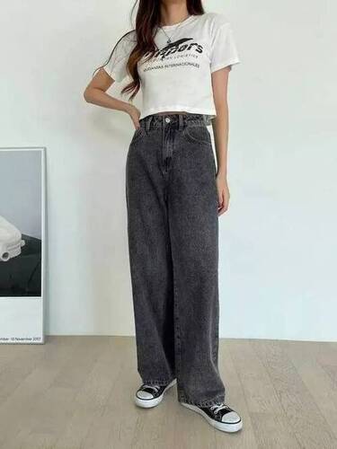 Women Straight Fit High dark Grey Rise Jeans