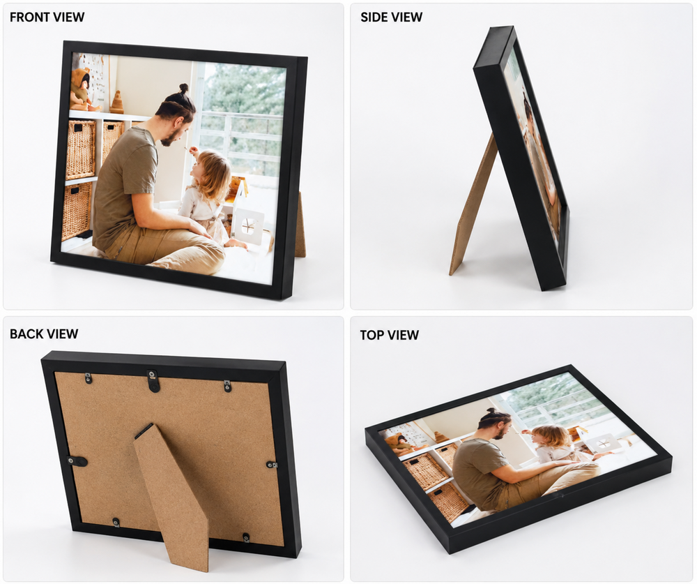 Elegant Square Photo Frame Set - 8x8 & 12x12 inches | Durable PS Synthetic Wood Customized Finish Eco-Friendly Smooth Texture Exquisite Beveled Edges Ideal for Family Wall Art