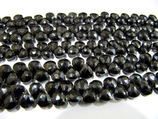 Natural Black Spinel Heart Shape Faceted 6mm Beads Strand 10 inches long