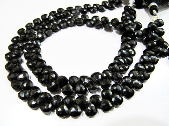 Natural Black Spinel Heart Shape Faceted 6mm Beads Strand 10 inches long