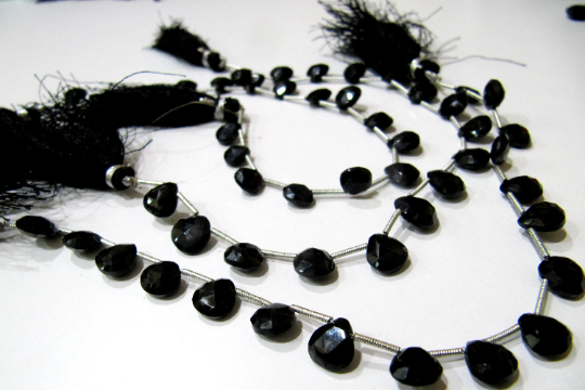 Natural Black Spinel heart Shape Faceted 8 to 10mm beads 8 inches Long