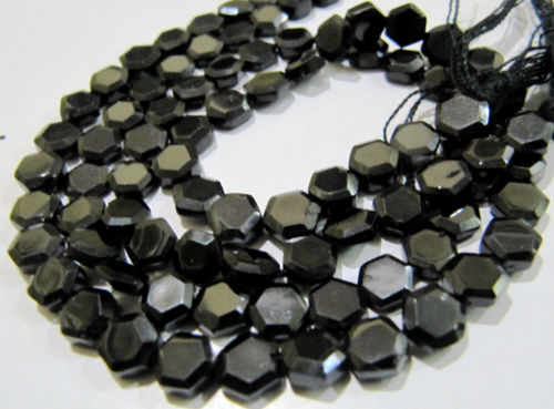 Natural Black Spinel Hexagon Shape Faceted 5 to 7mm Beads Strands 13'' long